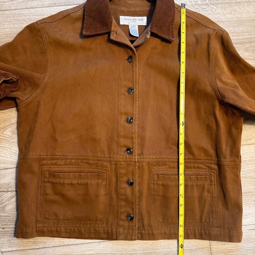 Vintage Jones New York Sport Brown Cotton Chore Jacket Corduroy Collar Women M - Picture 5 of 10